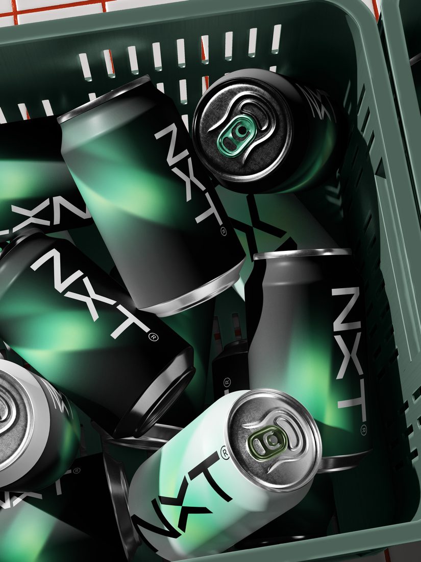 Latas de producto de marca NXT